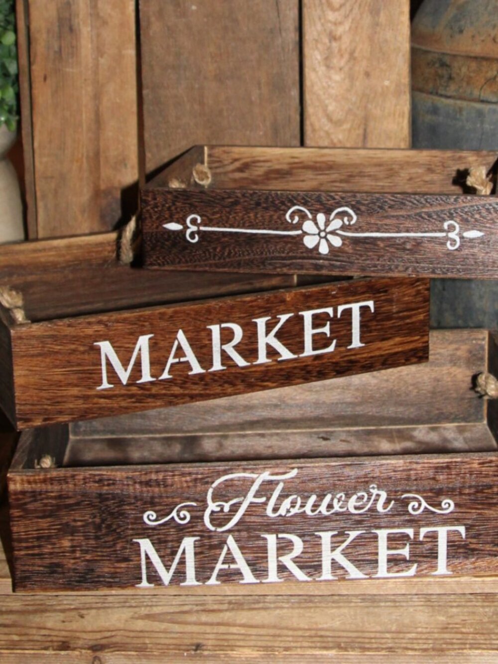NEW French Country Farmhouse FLOWER MARKET 3 Piece Crate Box Trays